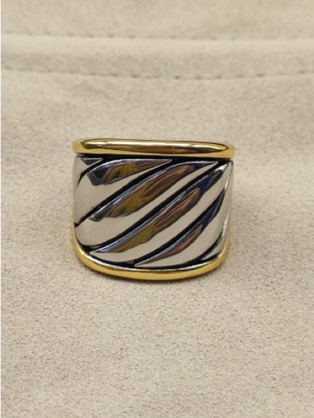 David Yurman Two-Tone Chevron Wide Band Ring in Silver and Gold